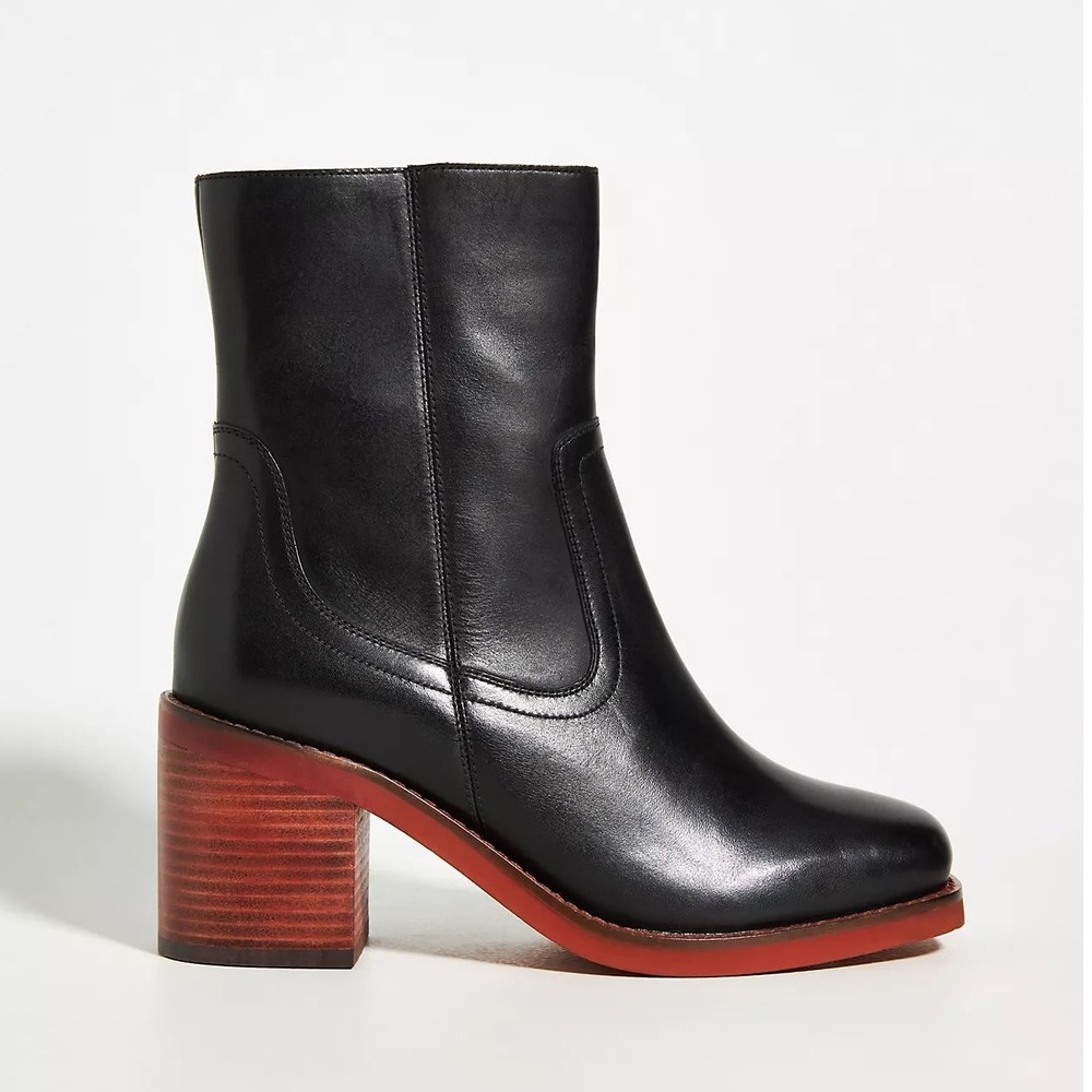 NEW Anthropologie Seychelles Turbulent Heeled Square Toe Ankle Boots Black 7.5